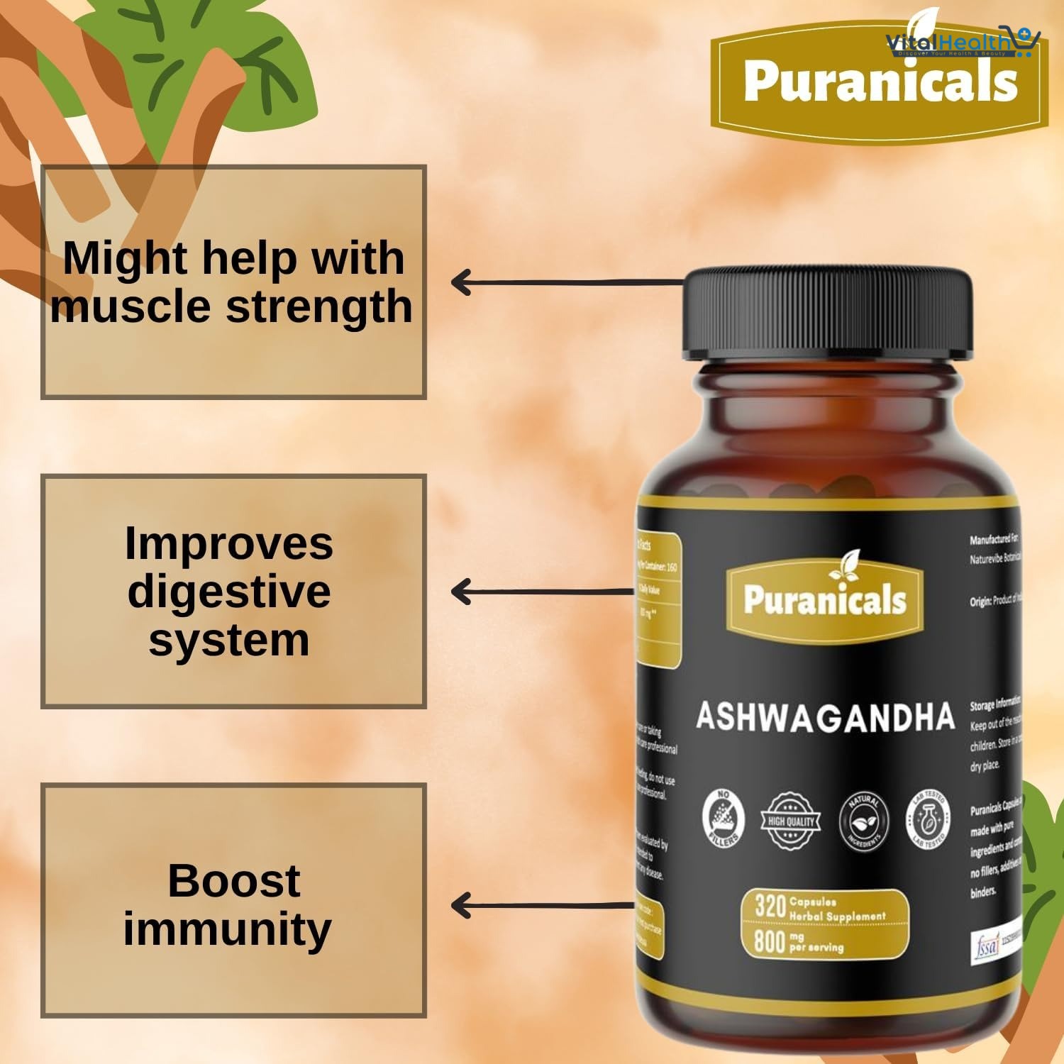 Ashwagandha Premium 320 Capsules Non GMO and Gluten Free | Herbal Supplement | 800 mg Per Serving | Made with 100% Pure Herb Ashwagandha Powder thumbnail 2