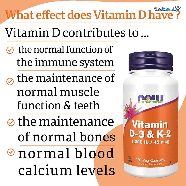 NOW Supplements, Vitamin D-3 &amp; K-2, 1,000 IU/45 mcg,Plus Cardiovascular Support, Supports Bone Health, 120 veg Capsules thumbnail 3
