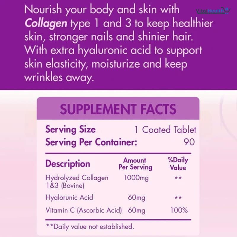 ORGANIC NATION Hydrolyzed Collagen 1000+ 90 Coated Tablets | For Silky Smooth Skin | Anti-Wrinkles | Anti-Aging With Hyaluronic Acid and Vitamin C thumbnail 5