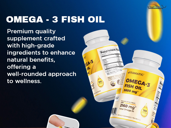 Vitamatic Triple Strength Omega 3 Fish Oil 3600mg Per Serving, 2160mg Omega 3 Fatty Acids, 1296mg EPA + 864mg DHA, Burpless Lemon Flavor, 180 Softgels thumbnail 5