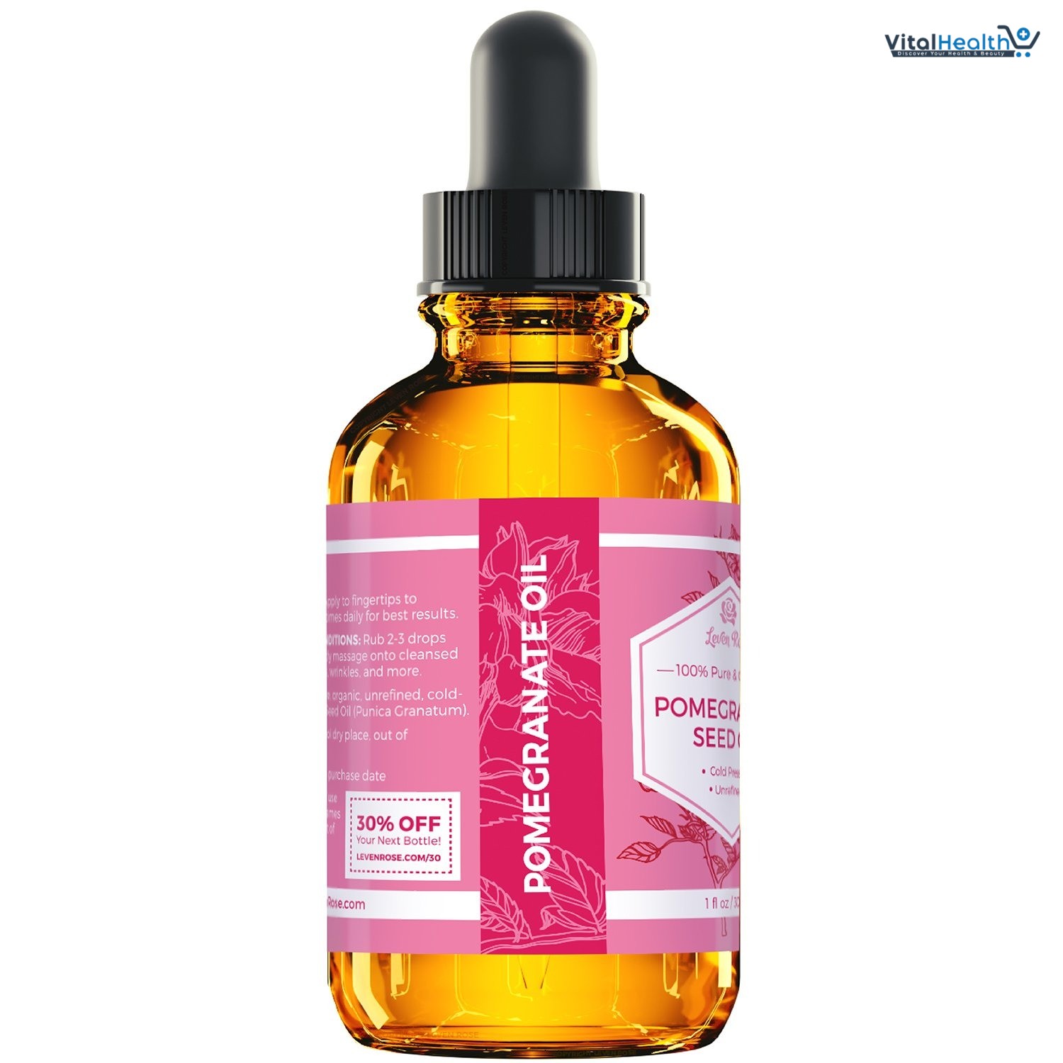 Leven Rose Pomegranate Seed Oil, 100% Pure Unrefined Cold Pressed Antioxidant Moisturizer for Hair Skin and Nails 1 oz thumbnail 4