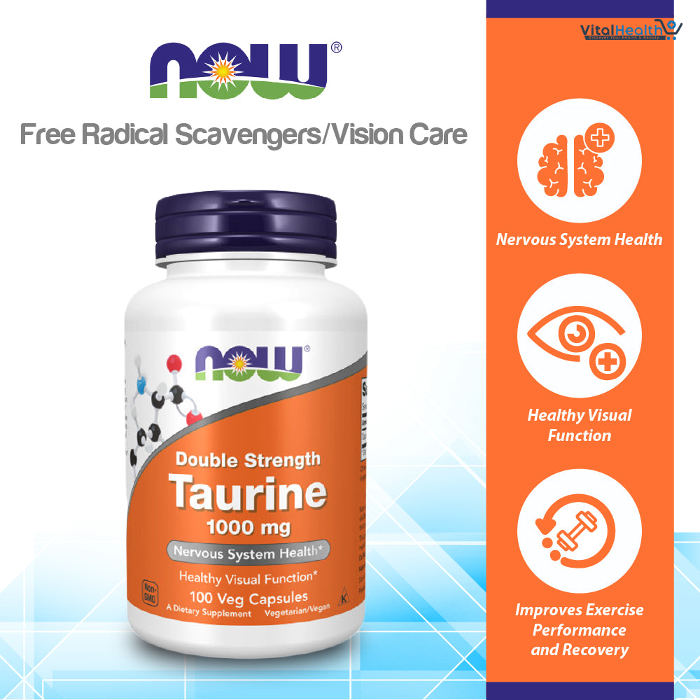 NOW Supplements, Taurine 1,000 mg, Double Strength, Nervous System Health, 100 Veg Capsules thumbnail 4