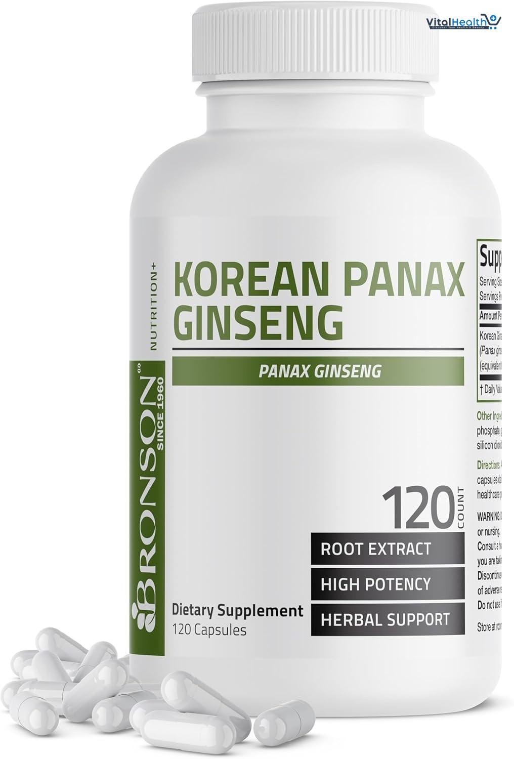 Bronson Korean Panax Ginseng Supports Energy, Endurance &amp; Vitality + Memory and Mental Performance, 120 Capsules thumbnail 5