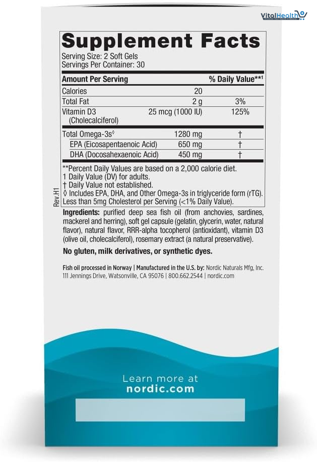 Nordic Naturals Ultimate Omega-D3, Lemon Flavor - 60 Soft Gels - 1280 mg Omega-3 + 1000 IU Vitamin D3 - EPA &amp; DHA - Promotes Brain, Heart, &amp; Immune Health - 30 Servings thumbnail 6
