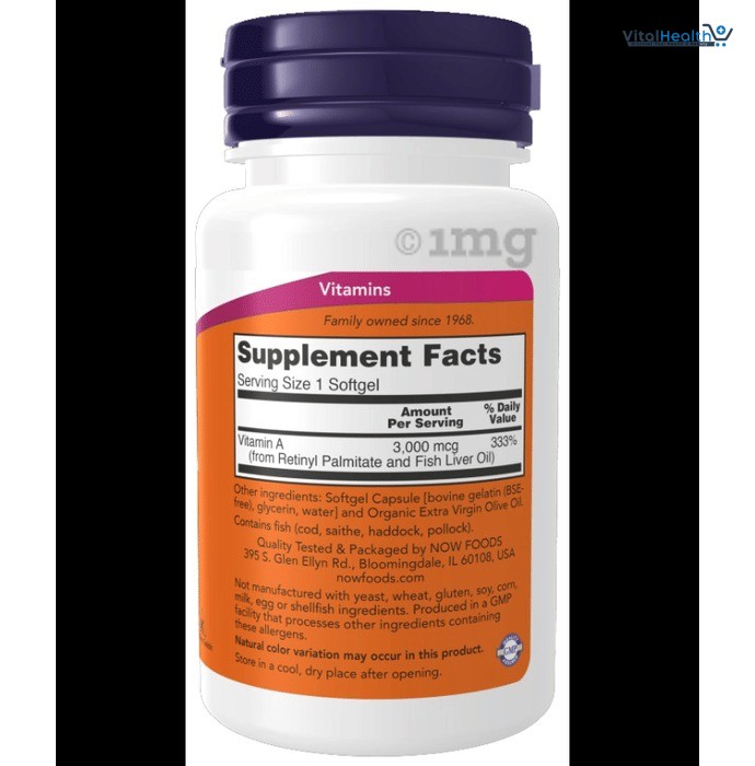 NOW Supplements, Vitamin A 10,000 IU, Eye Health, Essential Nutrition, 100 Softgels thumbnail 2