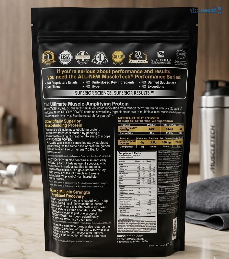 MuscleTech Nitro-Tech 100% Whey Gold Protein Powder 2LB – Premium Whey Protein for Muscle Recovery &amp; Lean Muscle Support thumbnail 3