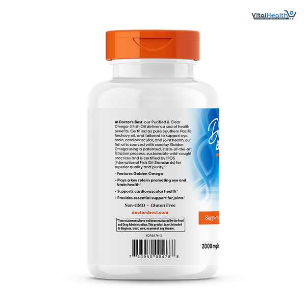 Doctors Best Purified &amp; Clear Omega 3 Fish Oil with Goldenomega, Supports Heart, Eye, Brain, &amp; Joint Health, Non-GMO, Gluten Free 120 Marine Softgels thumbnail 6