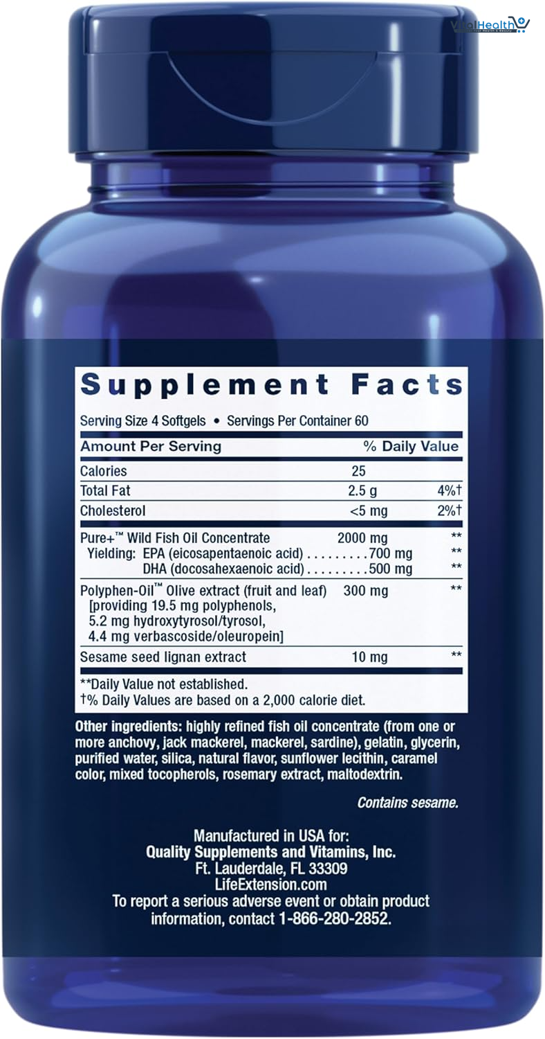 Life Extension Super Omega-3 EPA/DHA Fish Oil, Sesame Lignans &amp; Olive Extract – Heart Health, Brain Health, Inflammation Health Support, Gluten-Free, Easy to Swallow, Non-GMO, 240 Softgels thumbnail 3