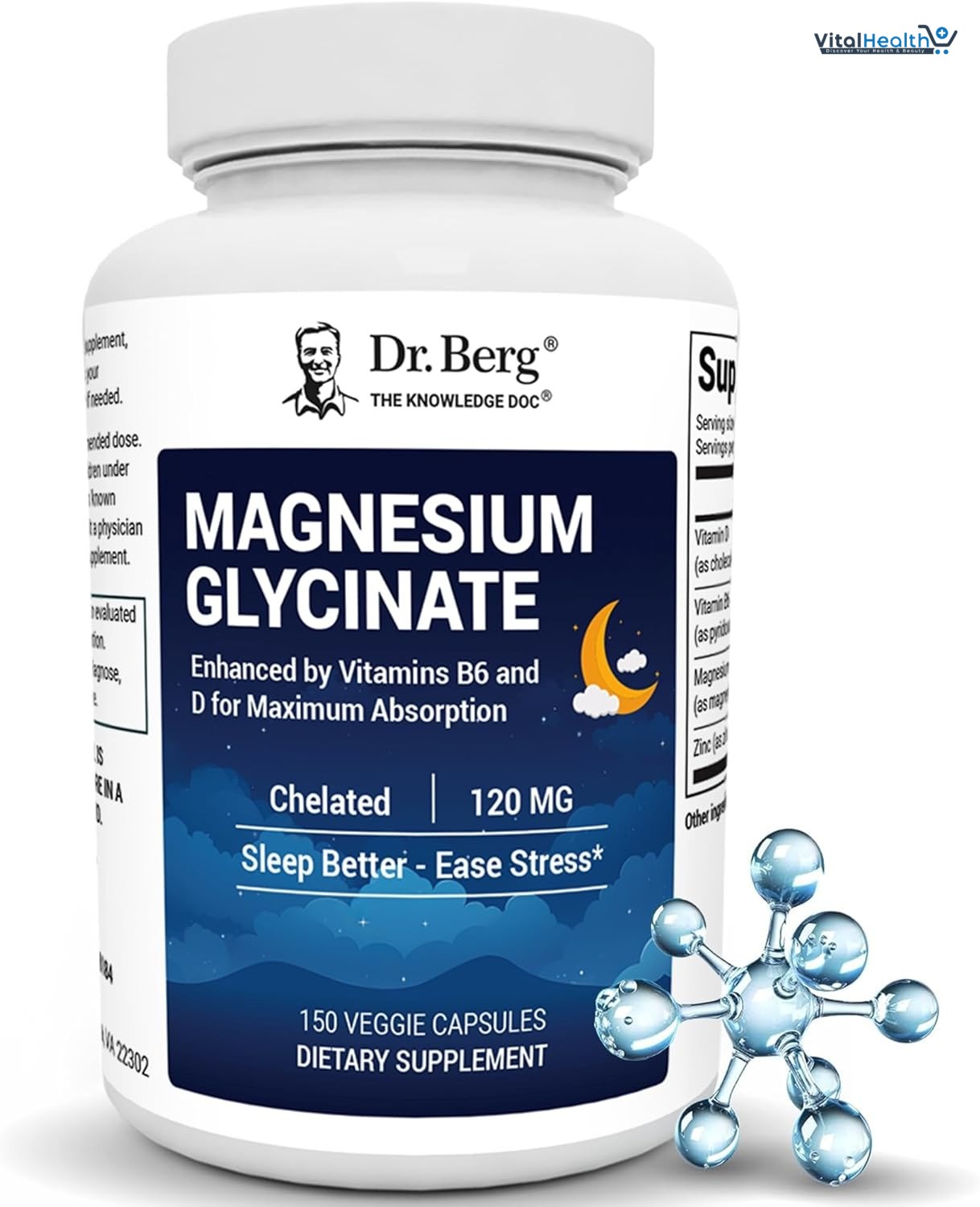 Dr. Berg Magnesium Glycinate with Vitamin B6 and Vitamin D 4-in-1 Chelated Magnesium Glycinate _ 120mg thumbnail 6