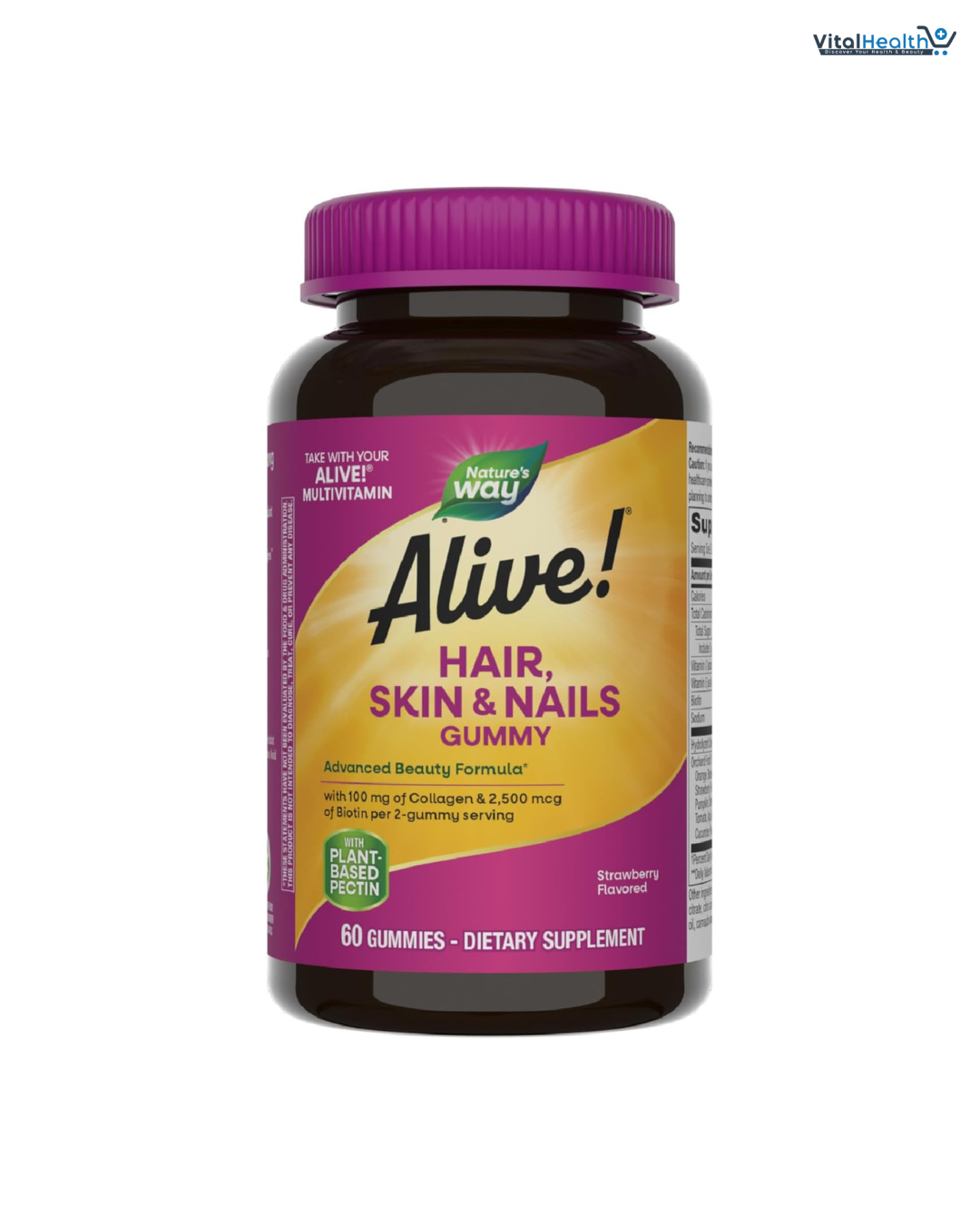 Nature's Way Alive! Hair, Skin &amp; Nails Gummy Supplement, Advanced Beauty Formula*, with Collagen 100 mg &amp; Biotin 2500 mcg per 2-gummies, Strawberry Flavored, 60 Gummies thumbnail 6