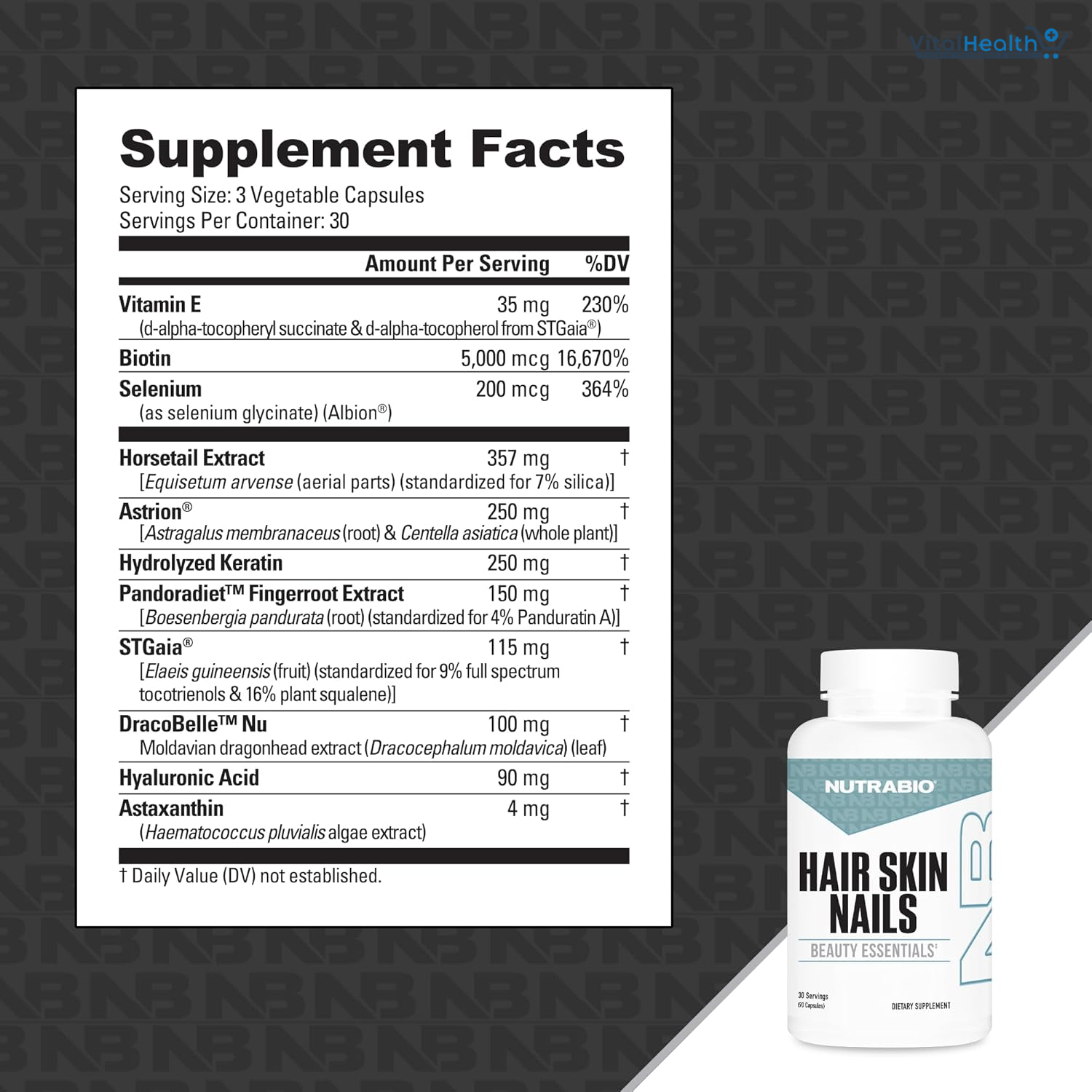 NutraBio Hair Skin Nails Vitamins| Enhanced Collagen Support | Skin Hydration | Hair Growth Vitamins I for Women with Biotin, Keratin, Hyaluronic Acid &amp; More- 90 Capsules thumbnail 5