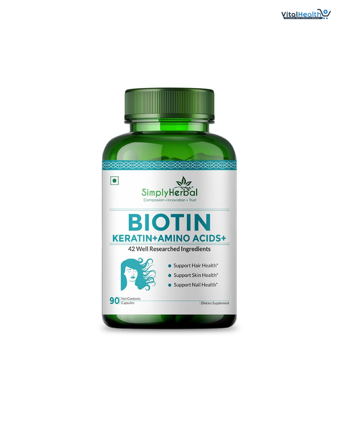Simply Herbal Natural Biotin Vitamin B7 Capsules for Hair &amp; Skin Enriched With Keratin + Multivitamin + Amino For Men Women (90 Capsules) thumbnail 2