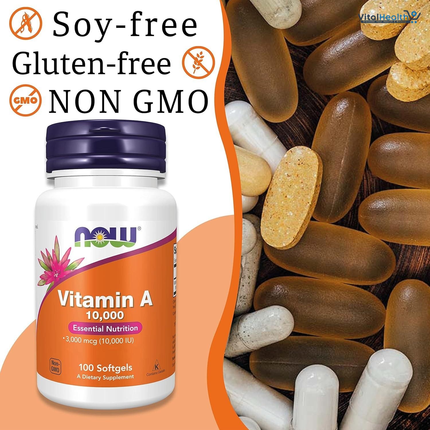 NOW Supplements, Vitamin A 10,000 IU, Eye Health, Essential Nutrition, 100 Softgels thumbnail 6