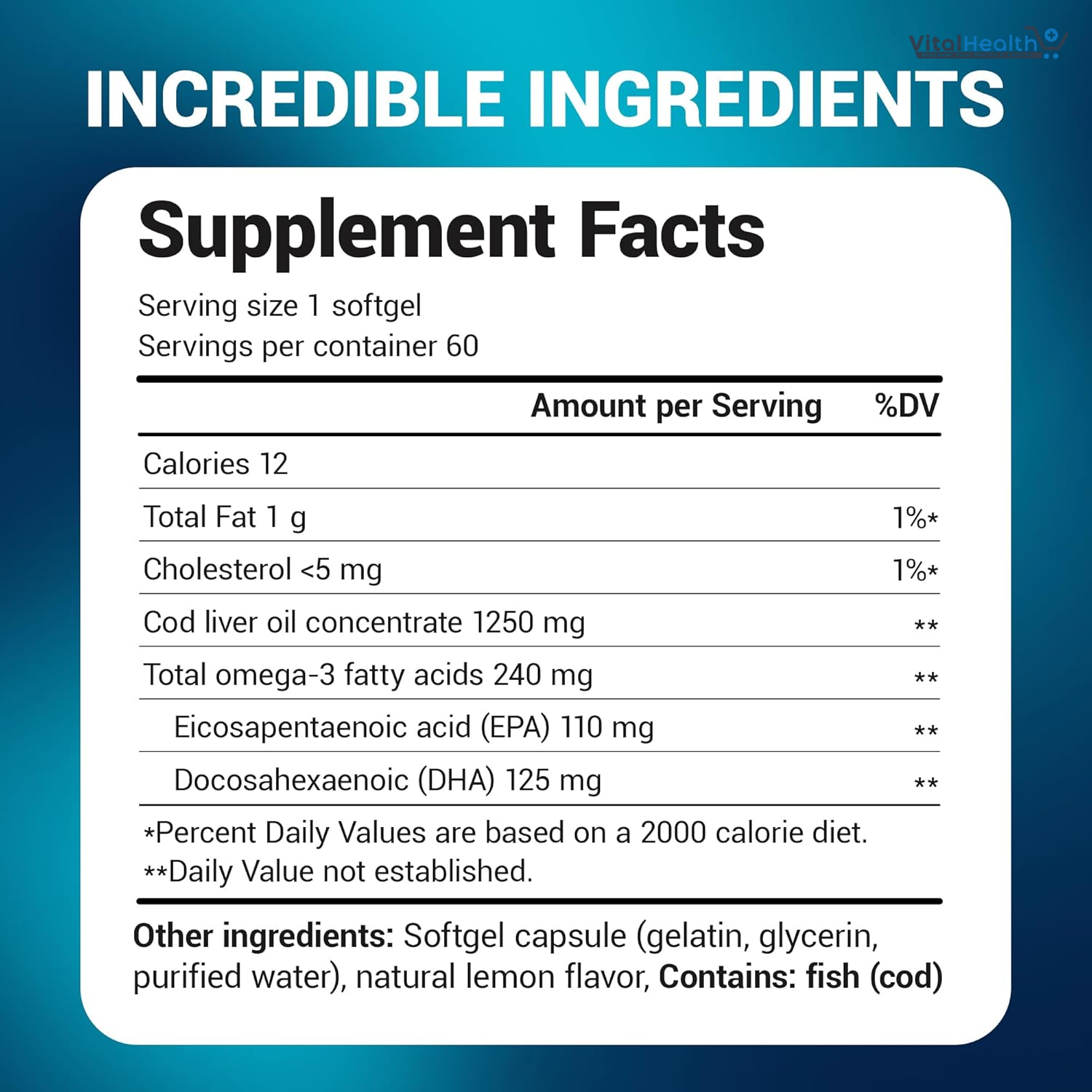 Dr. Berg Maximum Strength Omega-3 Cod Liver Fish Oil (1250 mg) from Wild-Caught Cod - Lemon-Flavored Omega-3 Fish Oil for Women &amp; Men - EPA DHA Supplement – 60 Softgels thumbnail 4