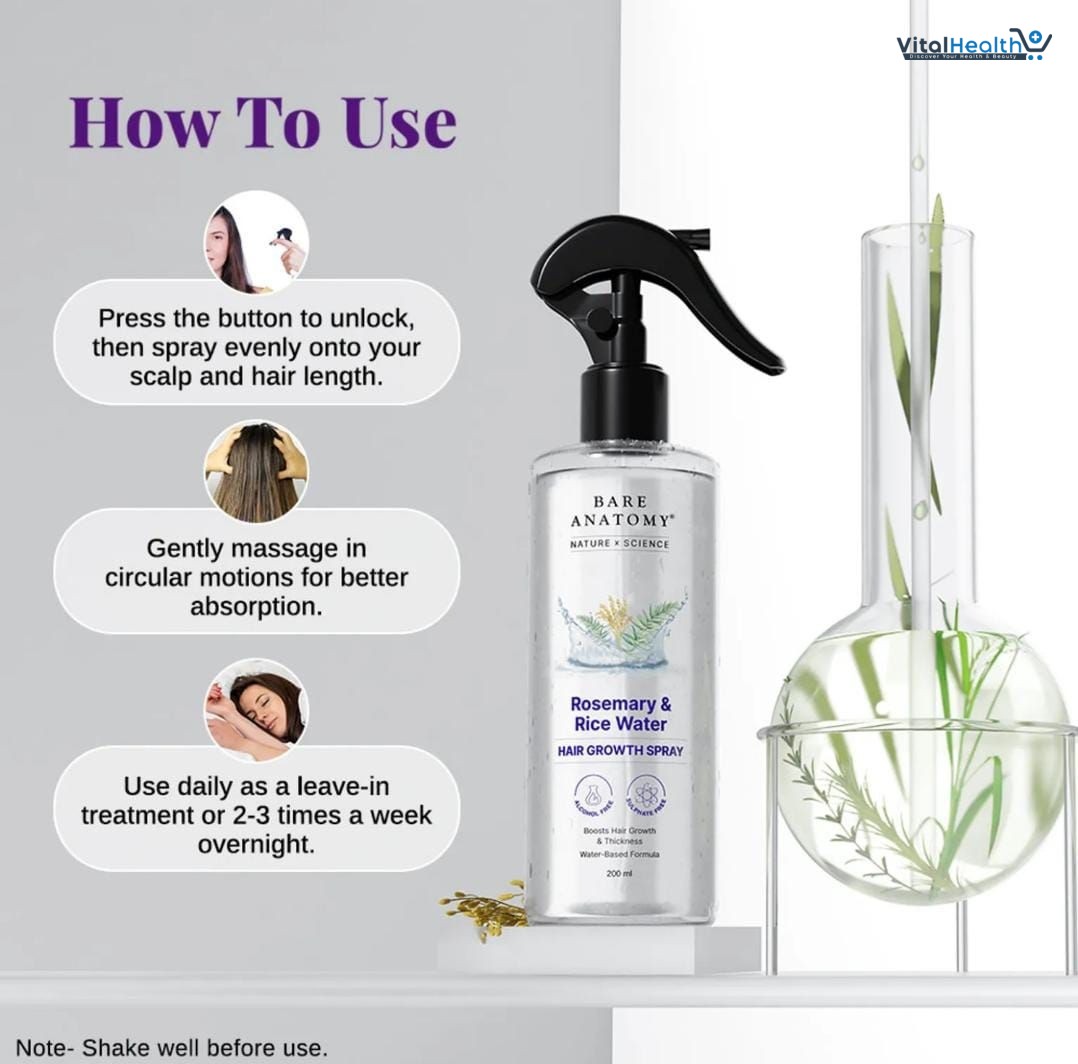 Bare Anatomy Rosemary Water Spray for Hair Growth &amp; Thickness with Rice Water – 200ml thumbnail 4