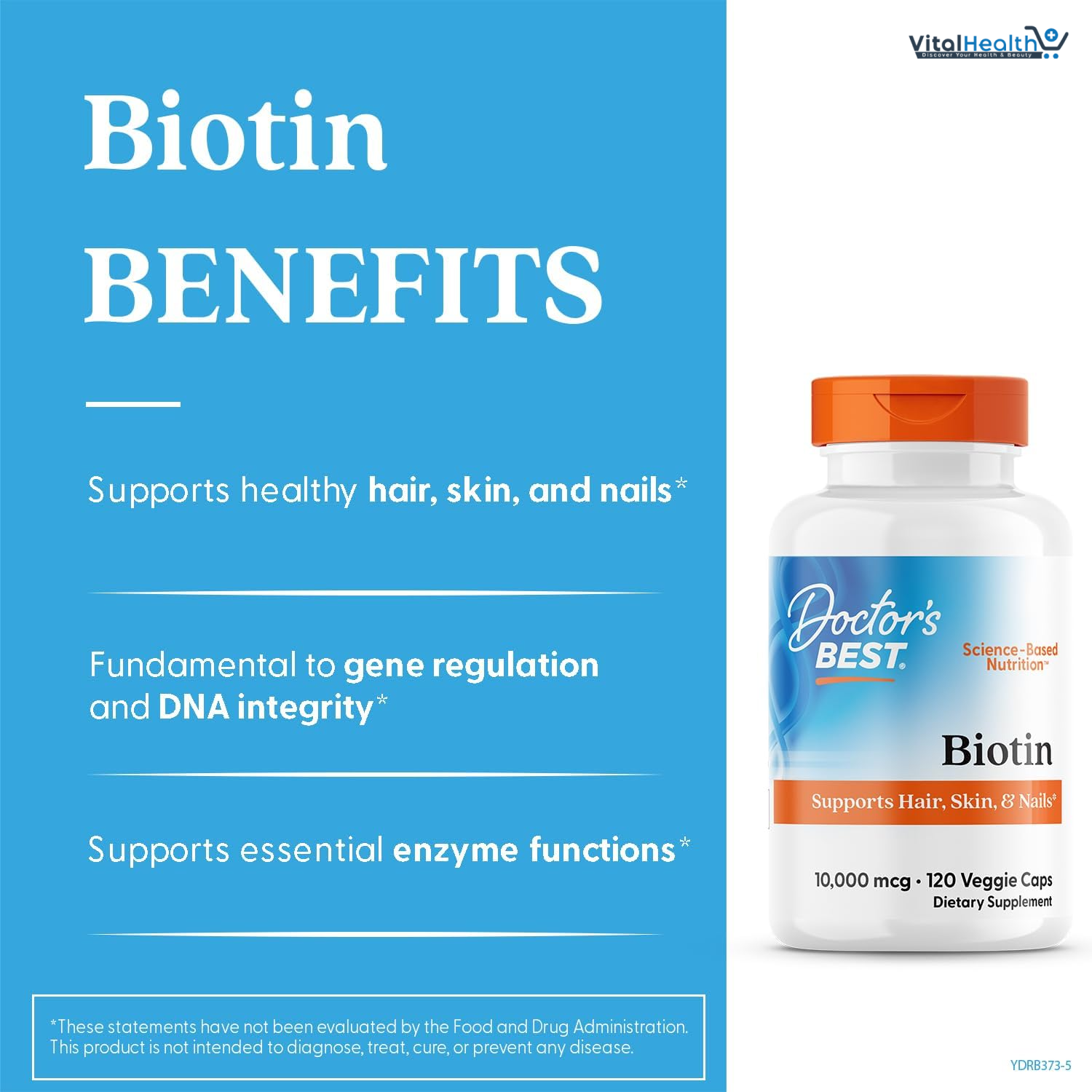 Doctor's Best, Biotin, 10,000 mcg, 120 Veggie Caps thumbnail 4