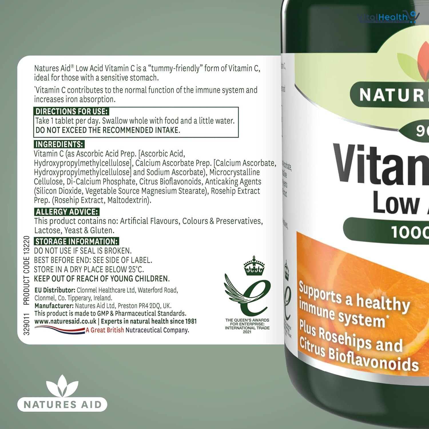 Natures Aid Vitamin C 1000mg Low Acid Formula With Citrus Bioflavanoids thumbnail 2