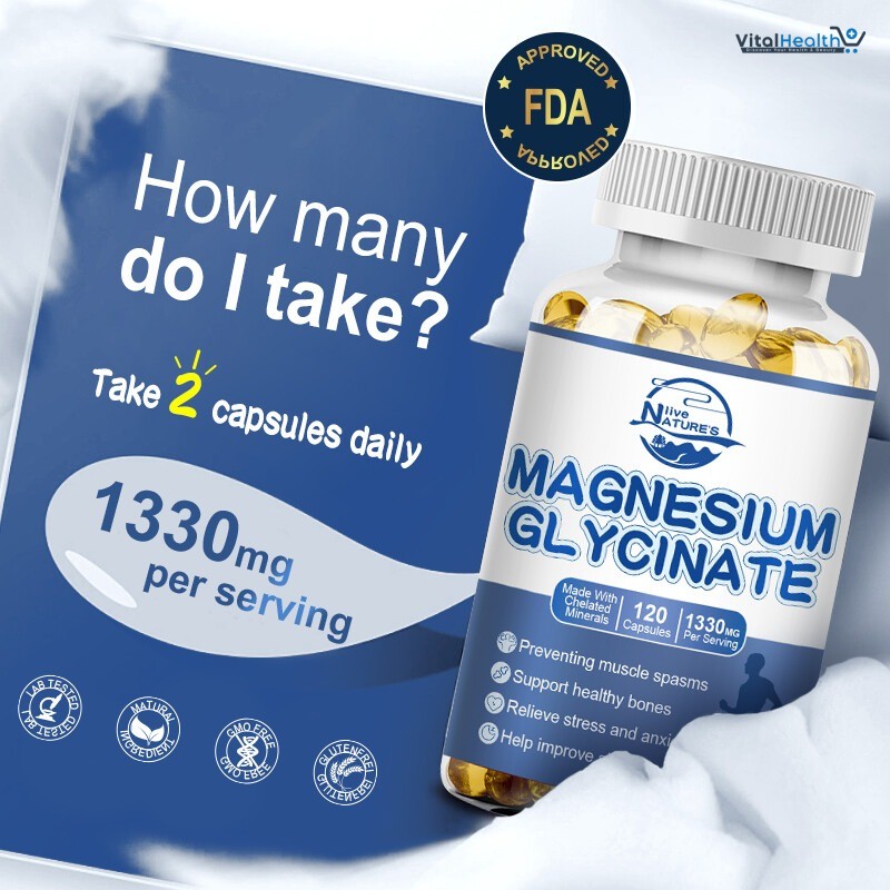 NATURE'S LIVE Magnesium Glycinate 1330mg 120 Capsules Highest Potency Buffered &amp; Chelated thumbnail 6