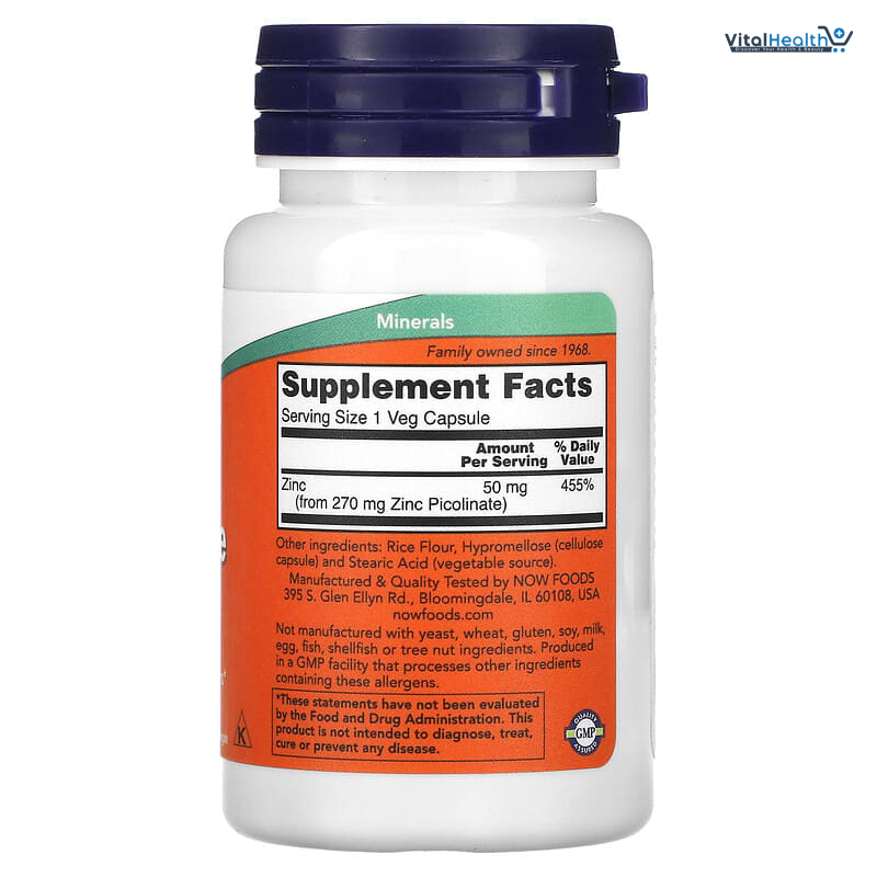 NOW FOODS Zinc 50 mg 100 Tablets thumbnail 2