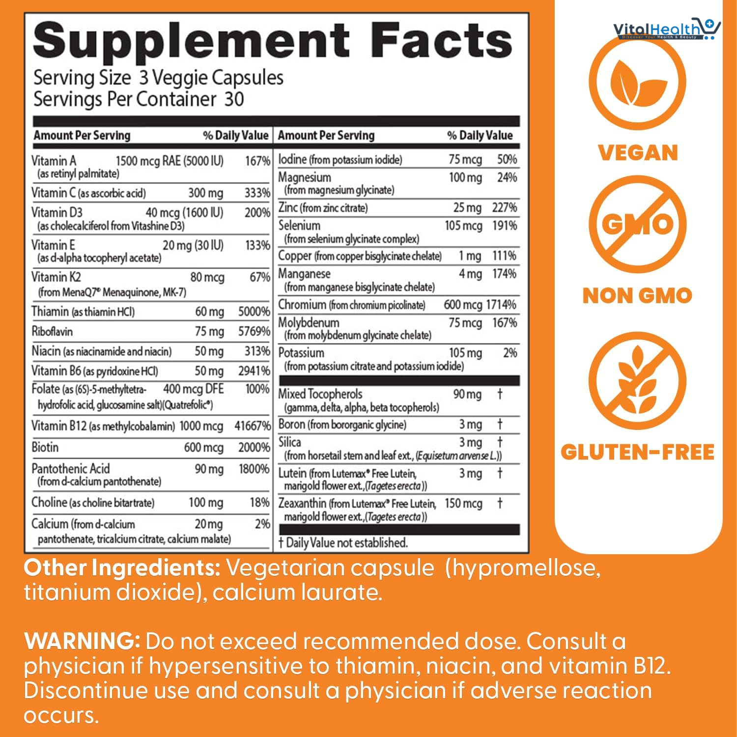 Doctors Best Multi-Vitamin Mineral Complex, Comprehensive Health Support, Non-GMO, Gluten Free, Vegan 90 Veggie Capsules thumbnail 2