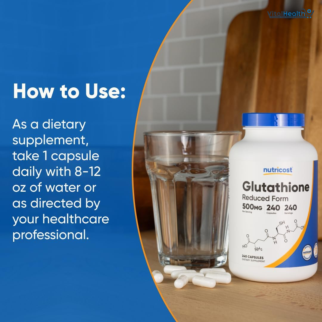 Nutricost Glutathione Capsules 500mg, 240 Capsules - Gluten Free, GMO Free thumbnail 2