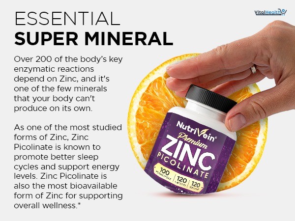 Nutrivein Premium Zinc Picolinate 100 Mg Per Serving - 120 Capsules - Boosts Immune Support, Sleep &amp; Energy thumbnail 5