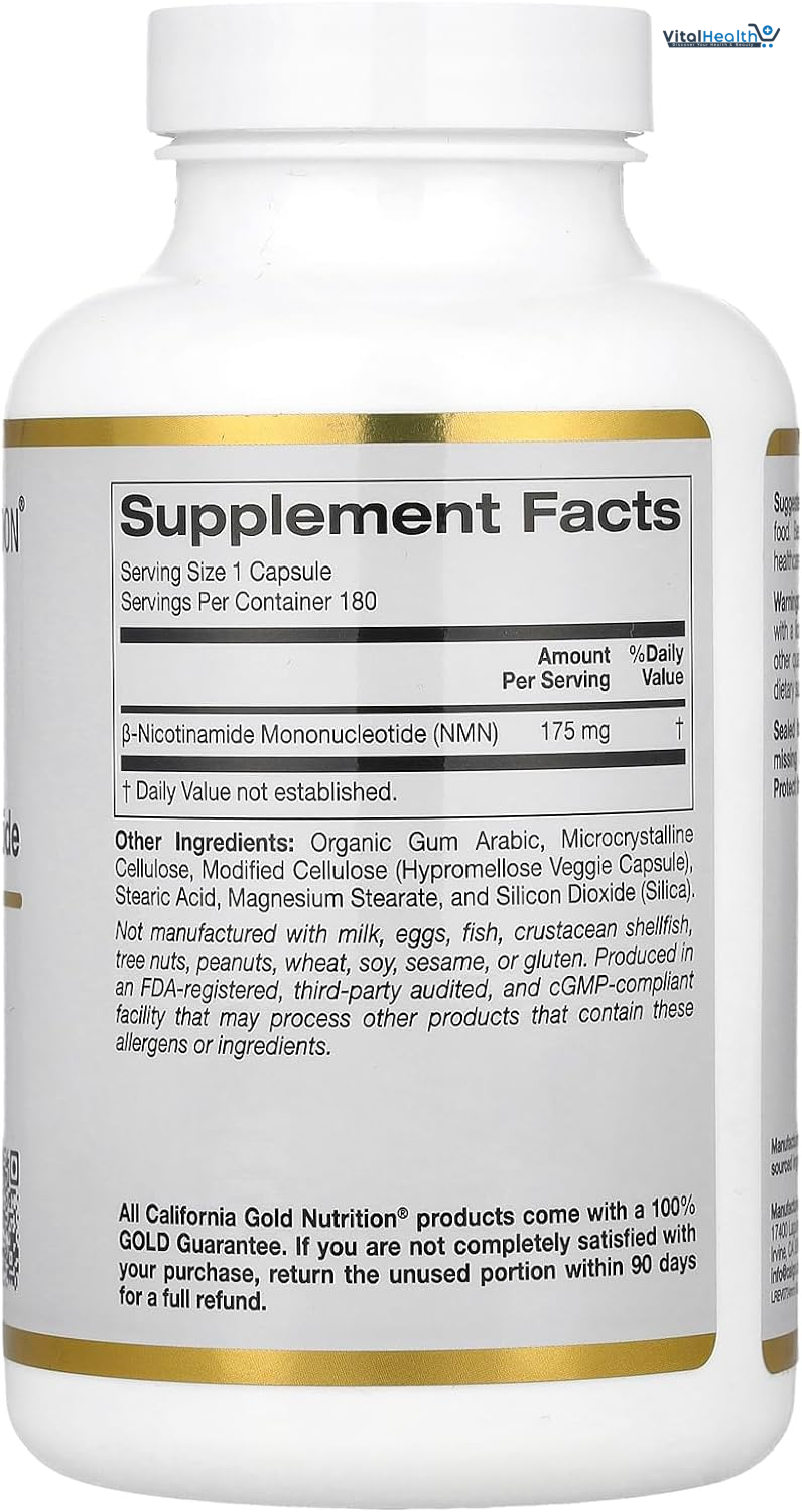 California Gold Nutrition, NMN, 175 mg, 180 Veggie Capsules thumbnail 3