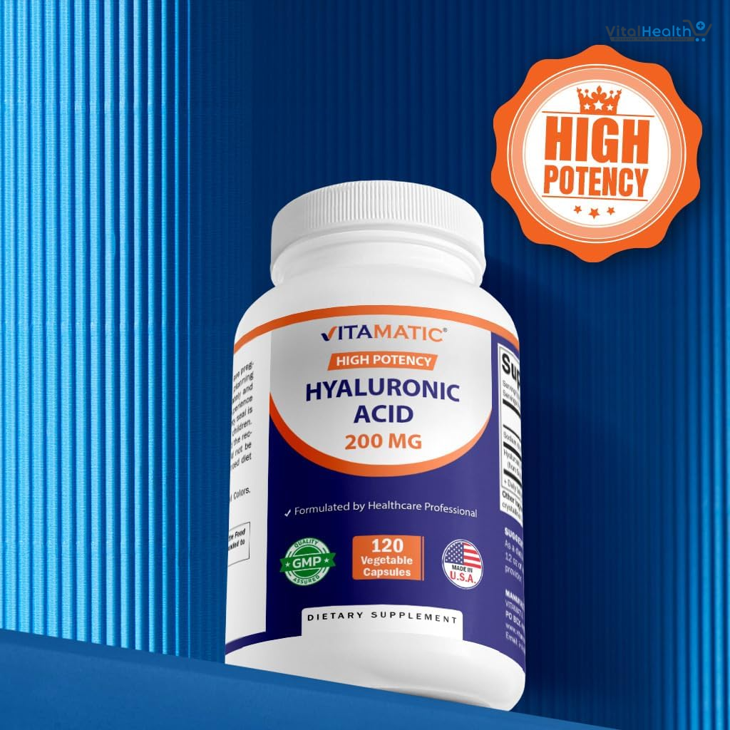Vitamatic Hyaluronic Acid Supplements 200mg - Supports Healthy Connective Tissue and Joints - Promote Youthful Healthy Skin - 120 Capsules thumbnail 2