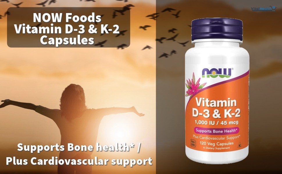NOW Supplements, Vitamin D-3 &amp; K-2, 1,000 IU/45 mcg,Plus Cardiovascular Support, Supports Bone Health, 120 veg Capsules thumbnail 4