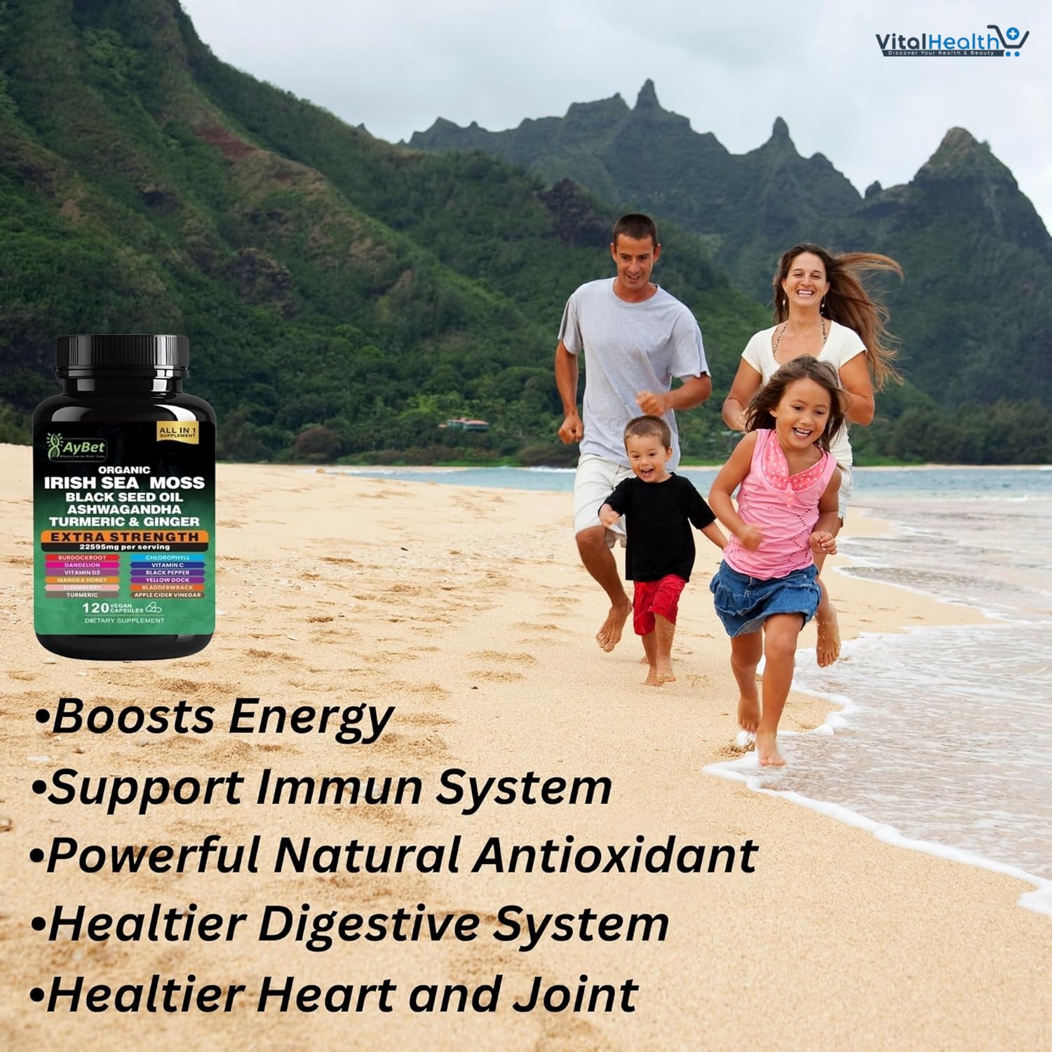AyBet Organic Irish Sea Moss, Black Seed Oil, Ashwagandha, Turmeric,Ginger Capsule _ 120 Count thumbnail 7