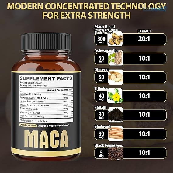 Agobi Maca Supplement Made with 7 Natural Ingredients Ginseng Root, Extra Strength thumbnail 3