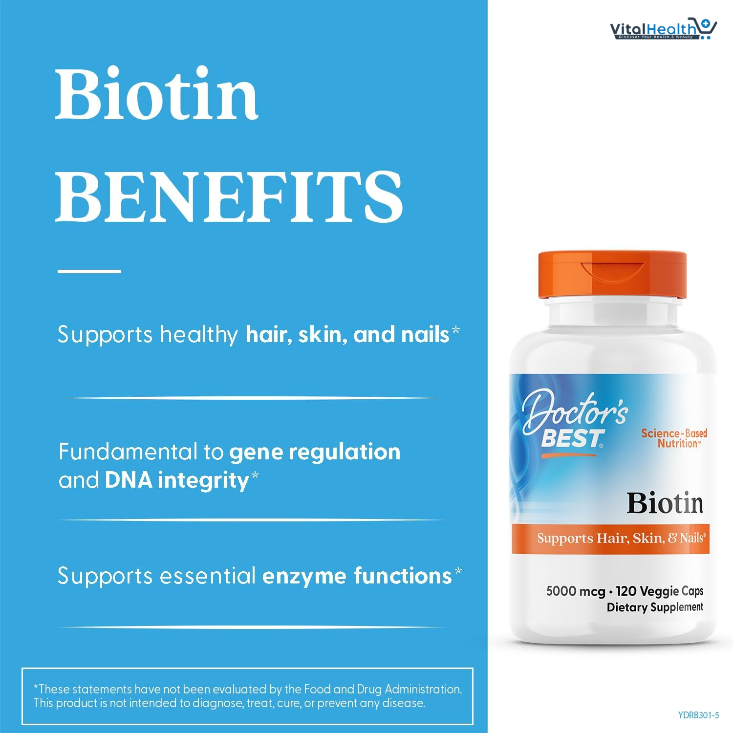 Doctor's Best, Biotin, 10,000 mcg, 120 Veggie Caps thumbnail 3