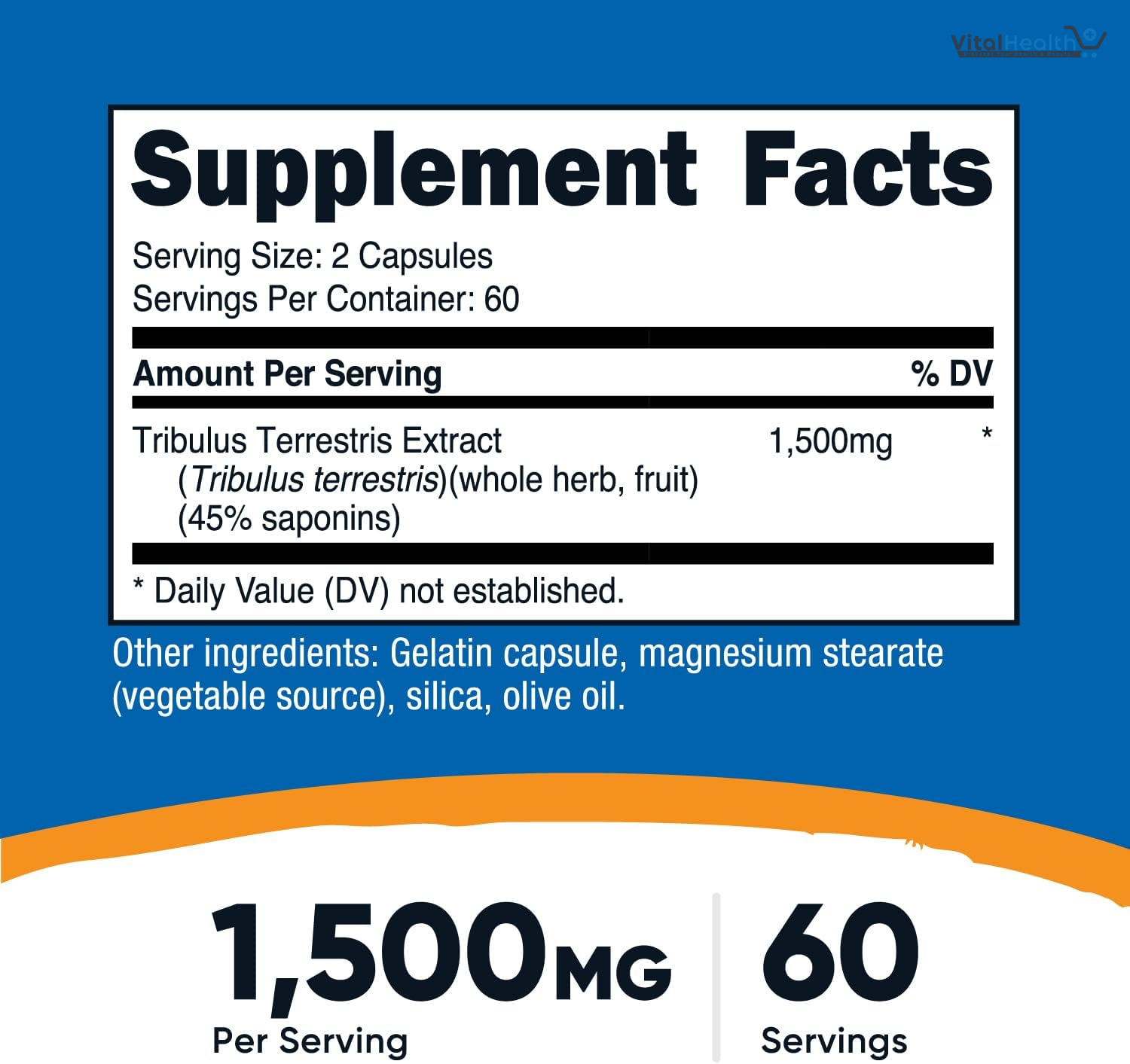 Nutricost Tribulus Terrestris Extract 1500mg, 240 Capsules - 45% Saponins, 120 Servings, Non-GMO, Gluten Free thumbnail 2
