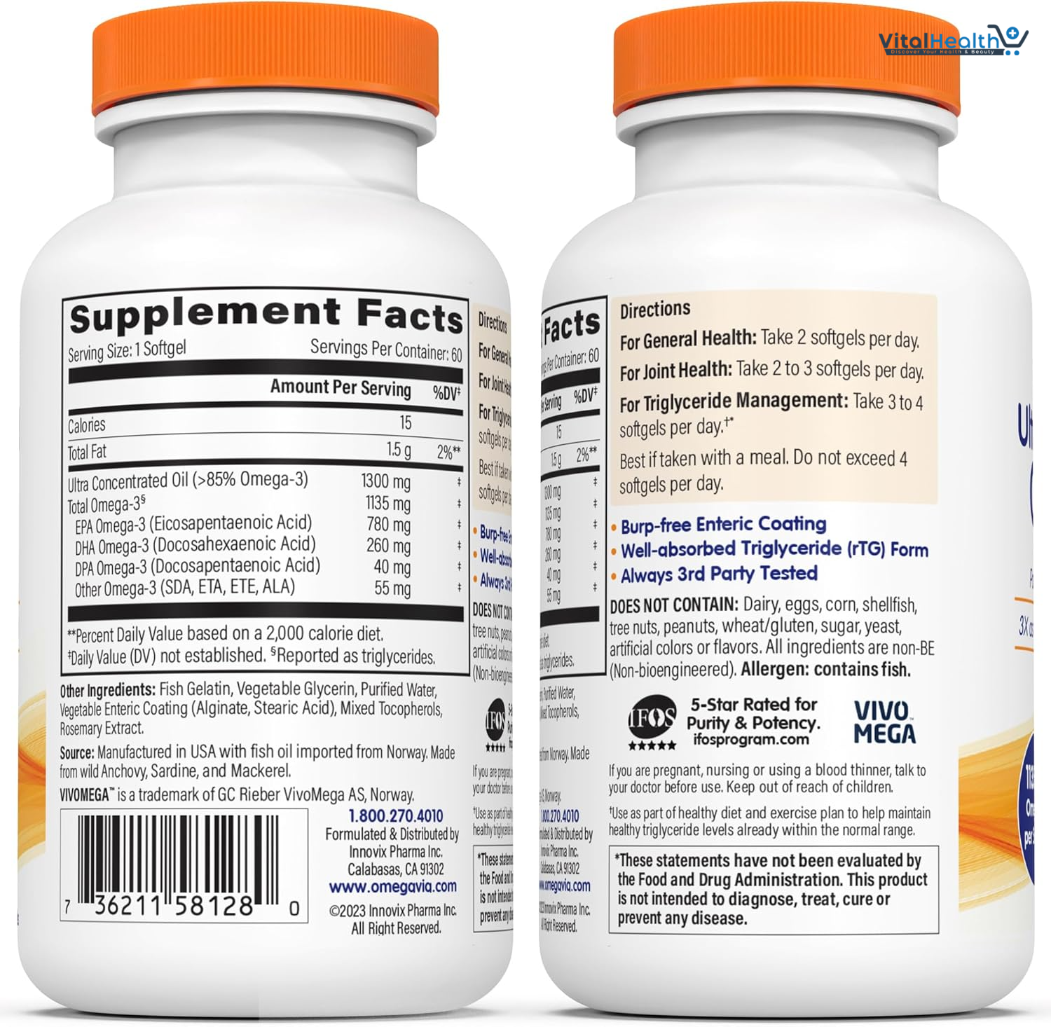 OmegaVia Ultra Concentrated Omega 3 Fish Oil Burpless, 60 Softgels, Triple Strength Omega 3 Fish Oil Supplements, 1135 mg Pure Omega3, No Fishy Burps, High EPA DHA DPA thumbnail 3