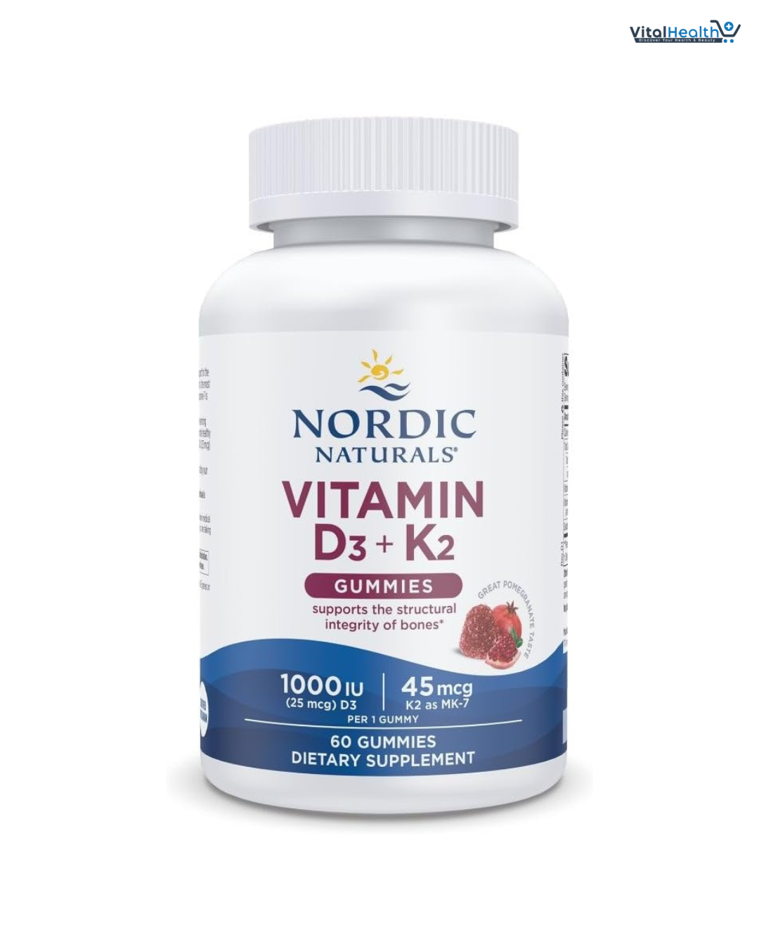 Nordic Naturals Vitamin D3 + K2 Gummies, Pomegranate - 60 Gummies - 1000 IU Vitamin D3 + 45 mcg K2 - Great Taste - Bone Health, Promotes Healthy Muscle Function - Non-GMO - 60 Servings thumbnail 4