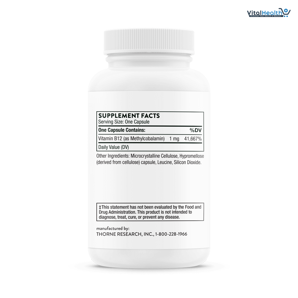 THORNE - Vitamin B12 - as Methylcobalamin - Supports Heart &amp; Nerve Health, Blood Cell Function, Healthy Sleep &amp; Methylation - Gluten, Dairy &amp; Soy-Free - 60 Servings thumbnail 6