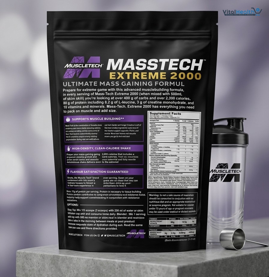 Muscletech Mass Tech Xtreme 2000 Mass Gainer Powder – 2.03 lbs High-Calorie Muscle Builder Supplement thumbnail 3