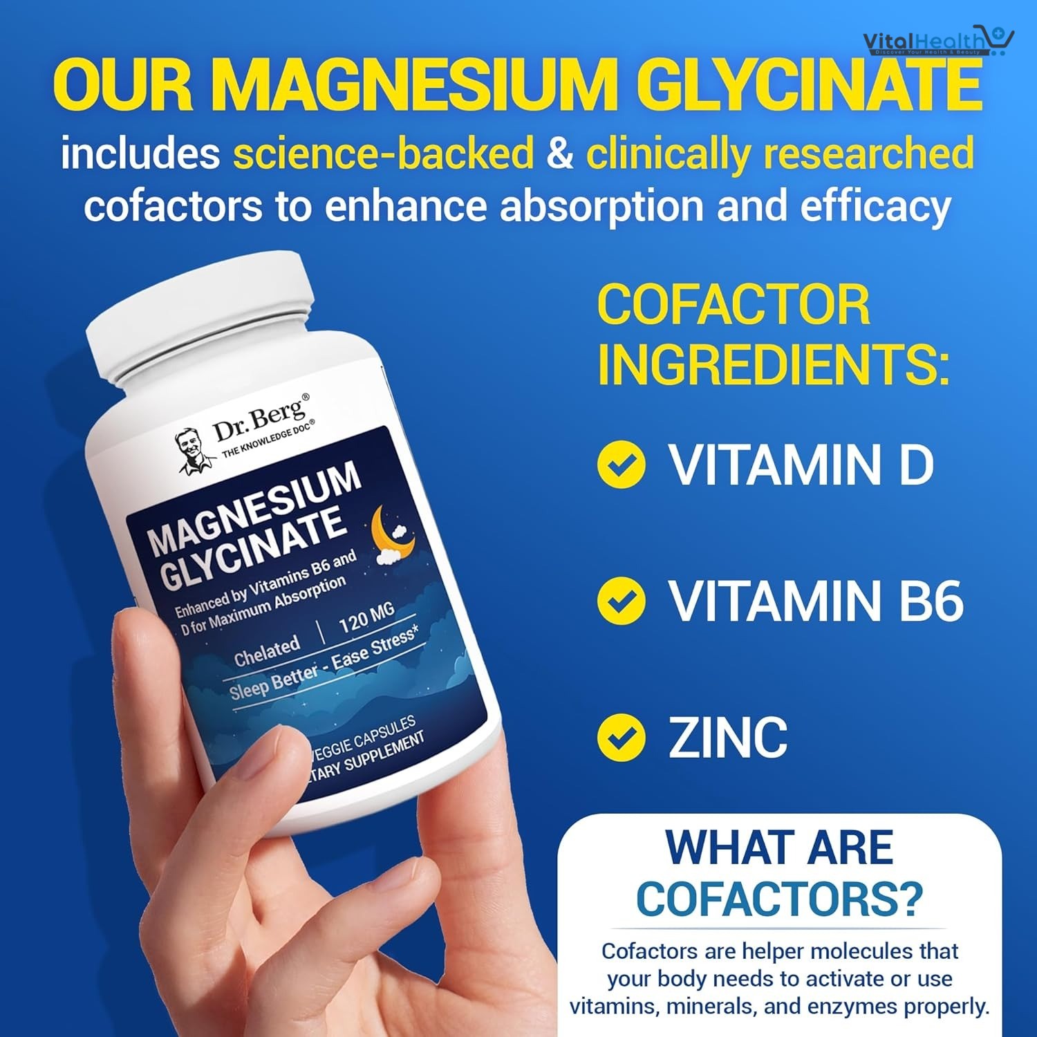Dr. Berg Magnesium Glycinate with Vitamin B6 and Vitamin D 4-in-1 Chelated Magnesium Glycinate _ 120mg thumbnail 3
