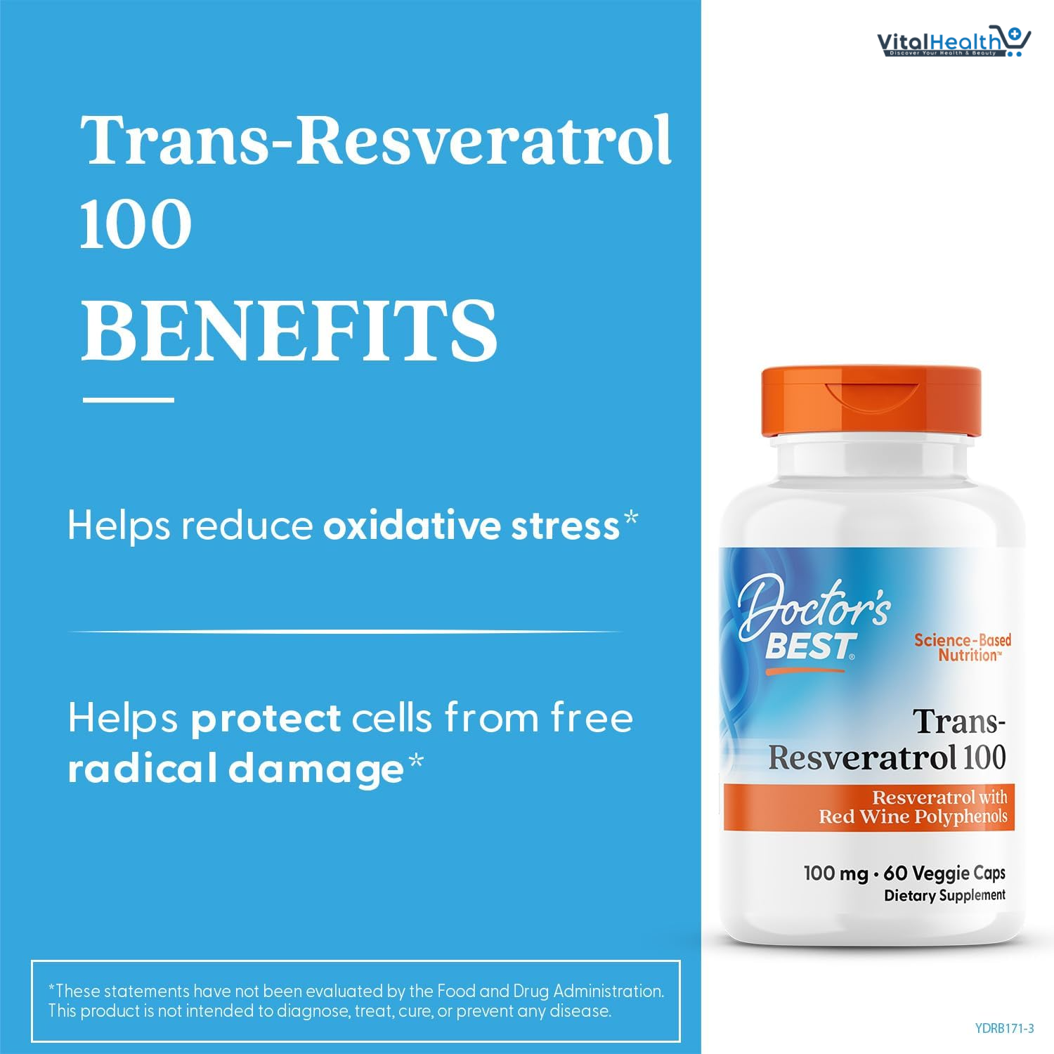 Doctors Best Trans-Resveratrol 100, Resveratrol with Red Wine Polyphenol (ResVinol), Non-GMO, Gluten Free, Soy Free, Vegan 60 Veggie Caps thumbnail 3