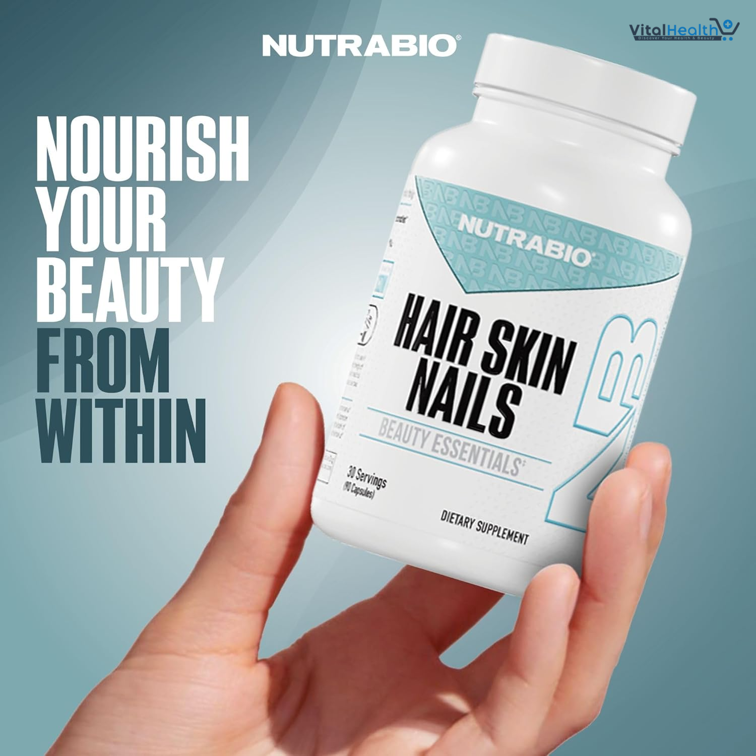 NutraBio Hair Skin Nails Vitamins| Enhanced Collagen Support | Skin Hydration | Hair Growth Vitamins I for Women with Biotin, Keratin, Hyaluronic Acid &amp; More- 90 Capsules thumbnail 2
