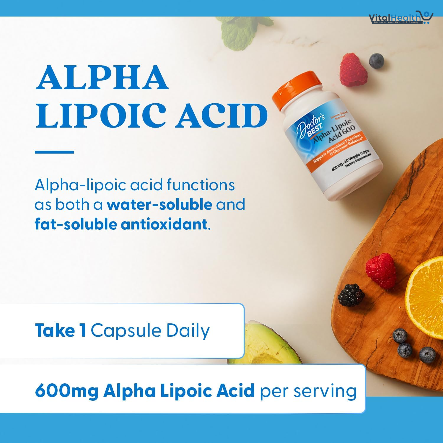 Doctor's Best Alpha-Lipoic Acid 600, Supports Antioxidant Function &amp; Glycemic Balances, Non-GMO, Gluten Free, Vegan, Soy Free, 600 mg, 60 Veggie Caps thumbnail 4