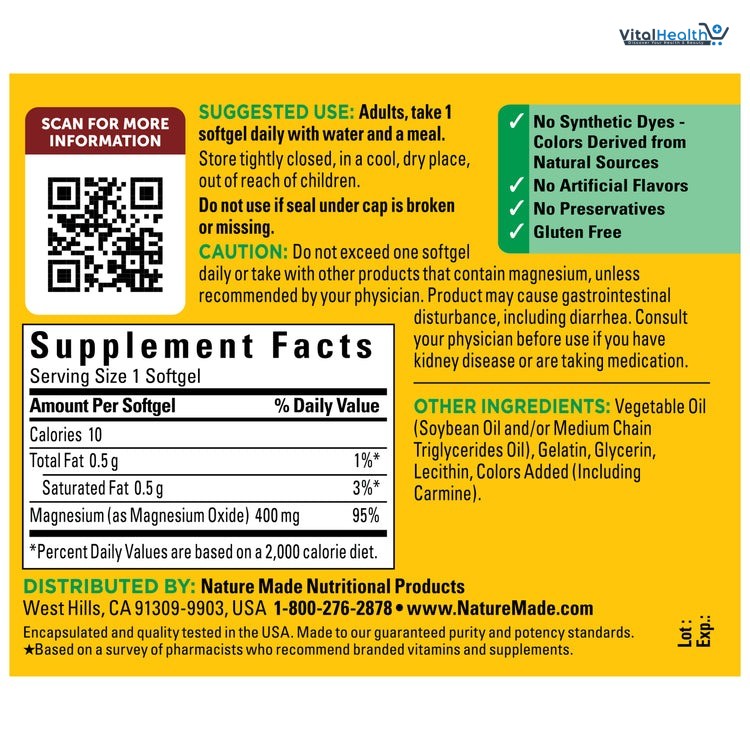 Nature Made High Potency Magnesium Extra Strength 400 mg - 150 Liquid Softgels thumbnail 2