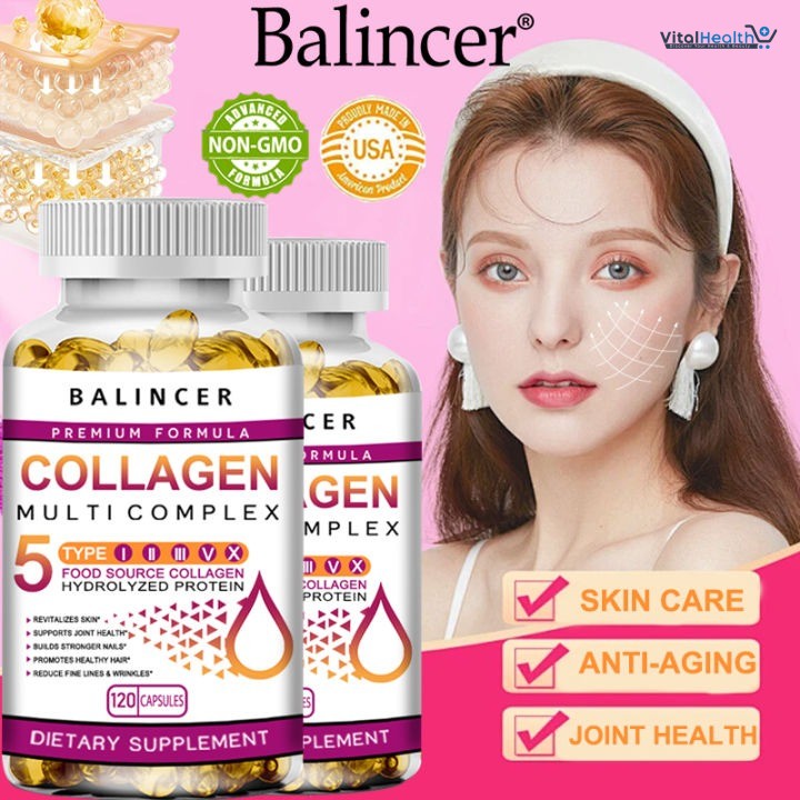 Balincer Collagen Multi Complex Capsules Brighten Skin Tone, Help Joint, Cartilage, Cardiovascular, Skin, Hair, Nails &amp; Digestive Health thumbnail 2