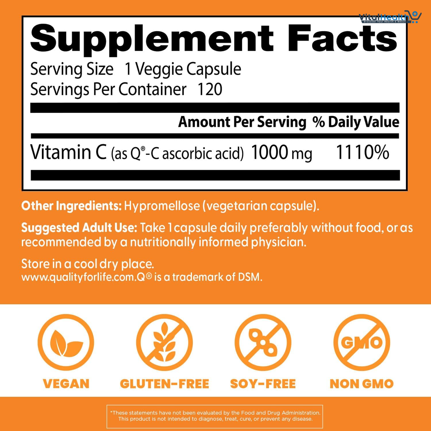 Doctor's Best Vitamin C with Q-C - Vitamin C 1000mg Non-GMO, Vegan, Gluten Free, Soy Free, Sourced from Scotland Veggie Caps, 120 Count thumbnail 3