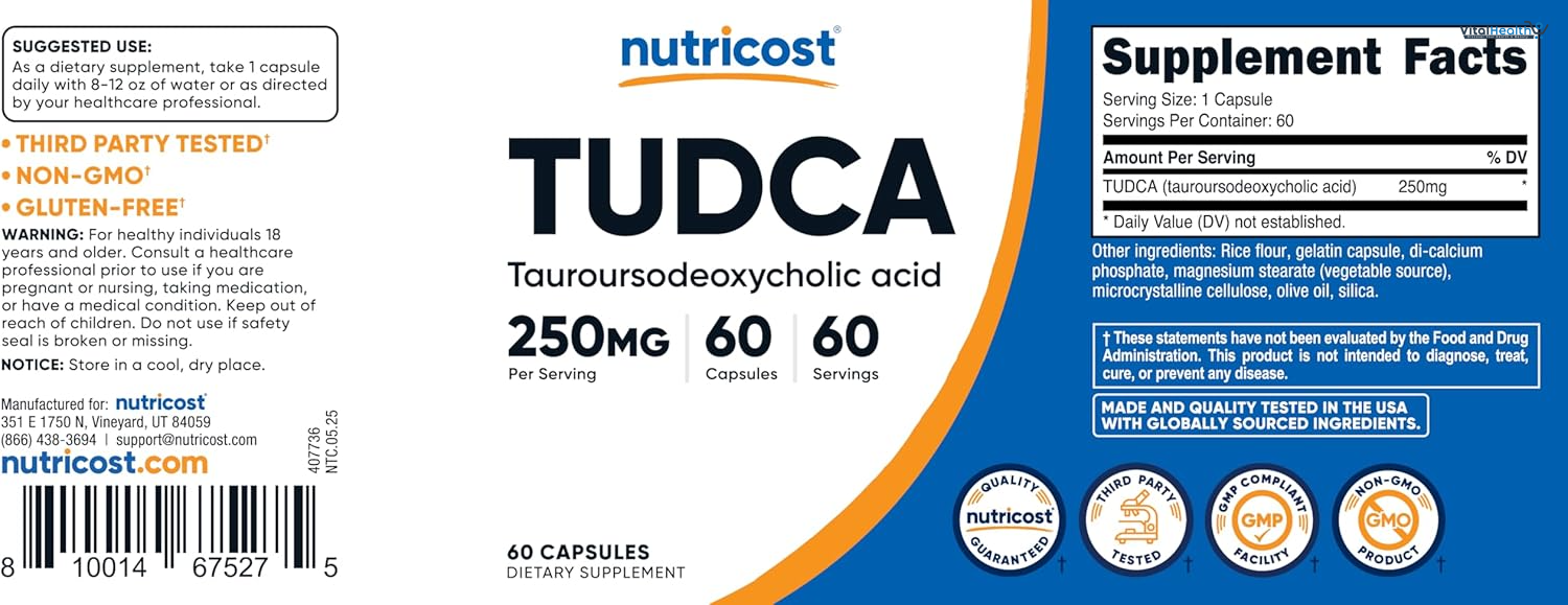 Nutricost Tudca 250mg, 60 Capsules (Tauroursodeoxycholic Acid) 60 Capsules thumbnail 2