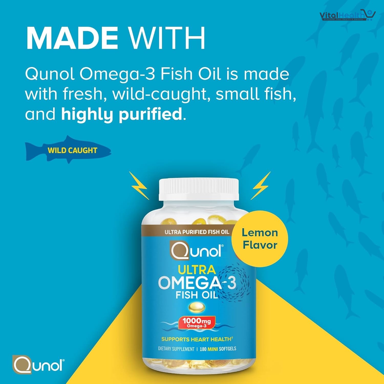 Qunol Fish Oil Omega 3 Mini Softgels, 1000mg Omega 3 EPA + DHA, Ultra Pure Supplements, Heart Health Support, Lemon Flavor, Easy to Swallow Minis, 3 Month Supply, 180 Count thumbnail 7