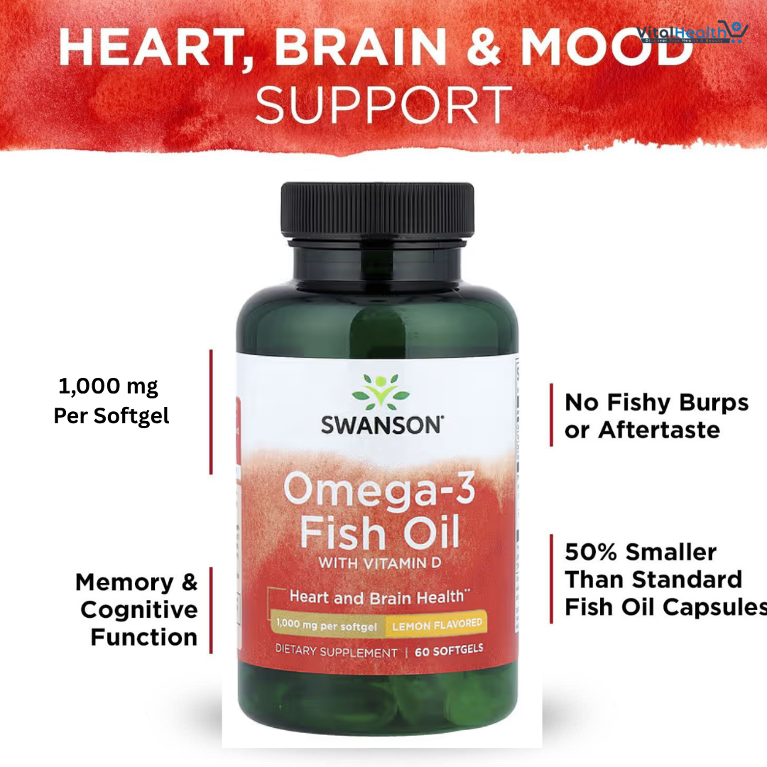 Swanson Omega-3 Fish Oil with Vitamin D Lemon, 60 Softgels thumbnail 2
