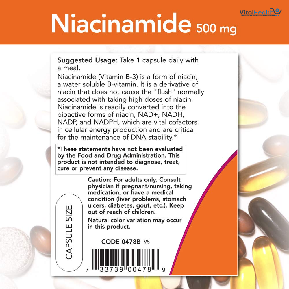 NOW Niacinamide 500mg,100 Capsules thumbnail 2