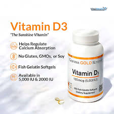 California Gold Nutrition Vitamin D3 Supplement Support for Healthy Bones &amp; Teeth - Immune System Support - Gluten Free, Non-GMO - 125 mcg (5,000 IU) - 90 Fish Gelatin Softgels thumbnail 3