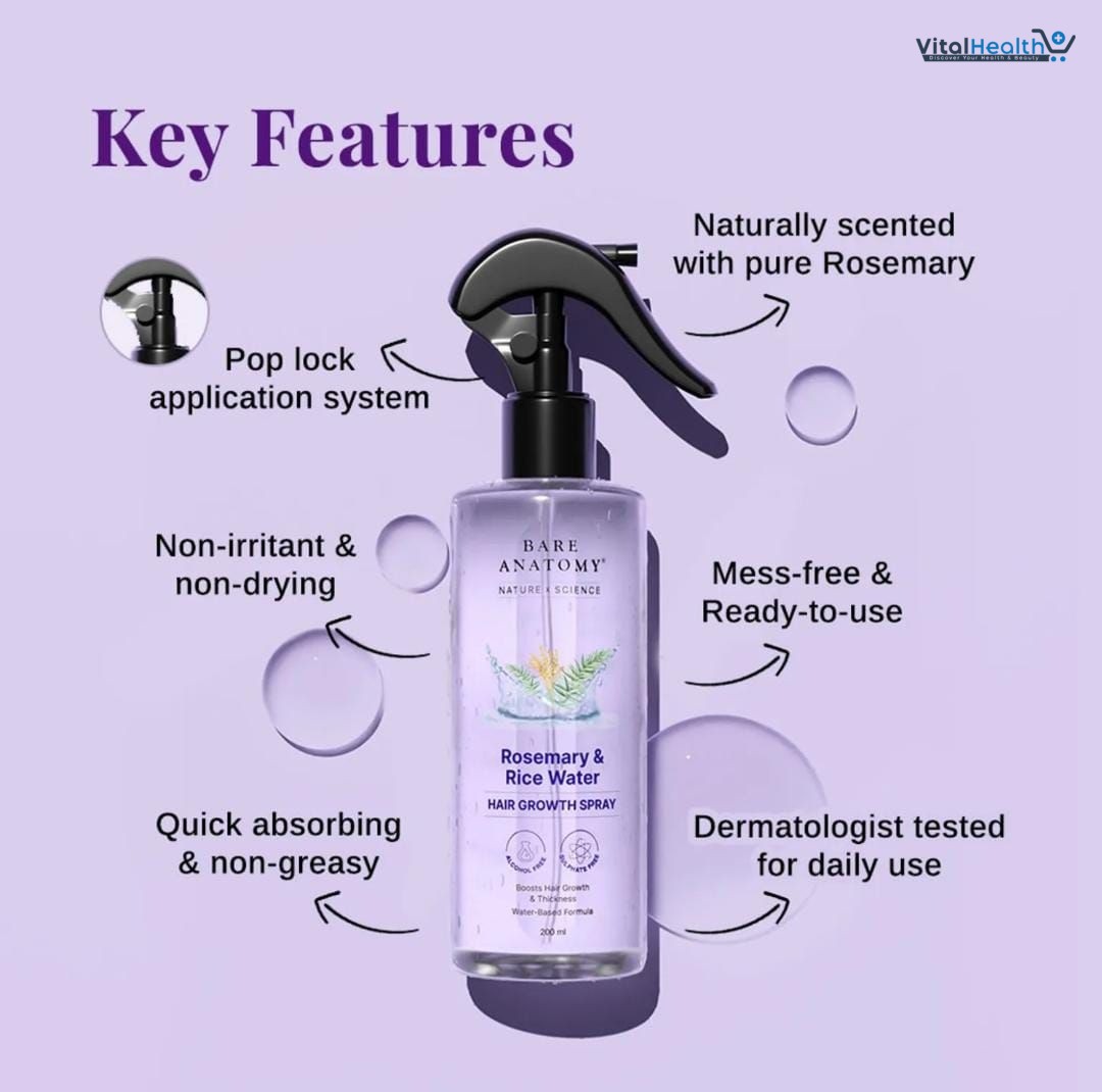 Bare Anatomy Rosemary Water Spray for Hair Growth &amp; Thickness with Rice Water – 200ml thumbnail 3